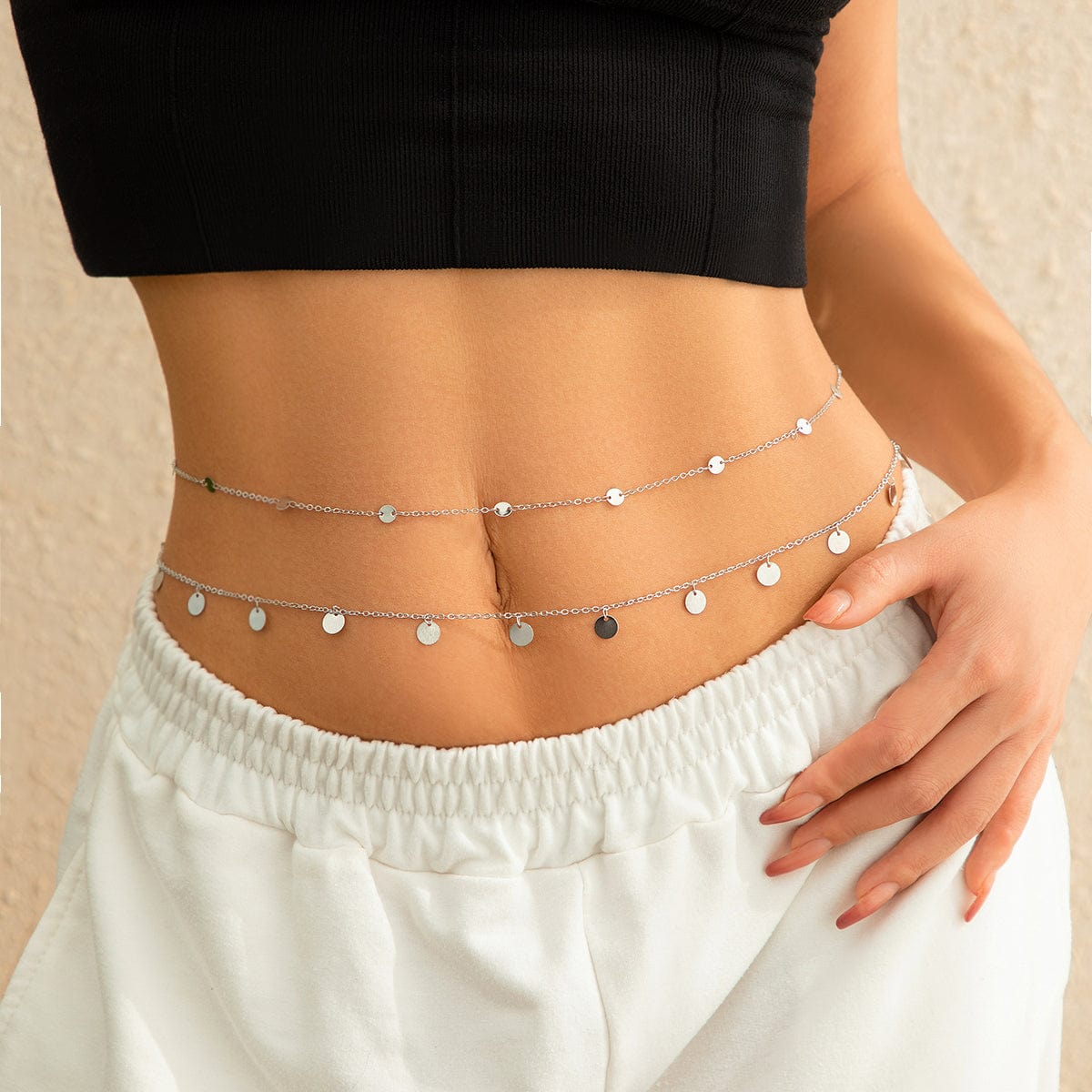 Dainty Layered Sequin Tassel Saturn Belly Chain Set - ArtGalleryZen