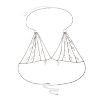 Thumbnail for Dainty Layered Silver Tone Cross Tassel Body Chain Bra - ArtGalleryZen