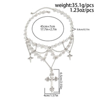 Thumbnail for Dainty Layered Star Cross Pendant Pearl Crystal Chain Necklace - ArtGalleryZen