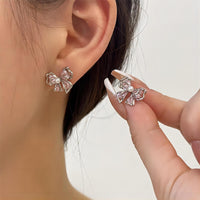 Thumbnail for Dainty Pink Crystal Bowknot Pearl Earrings - ArtGalleryZen