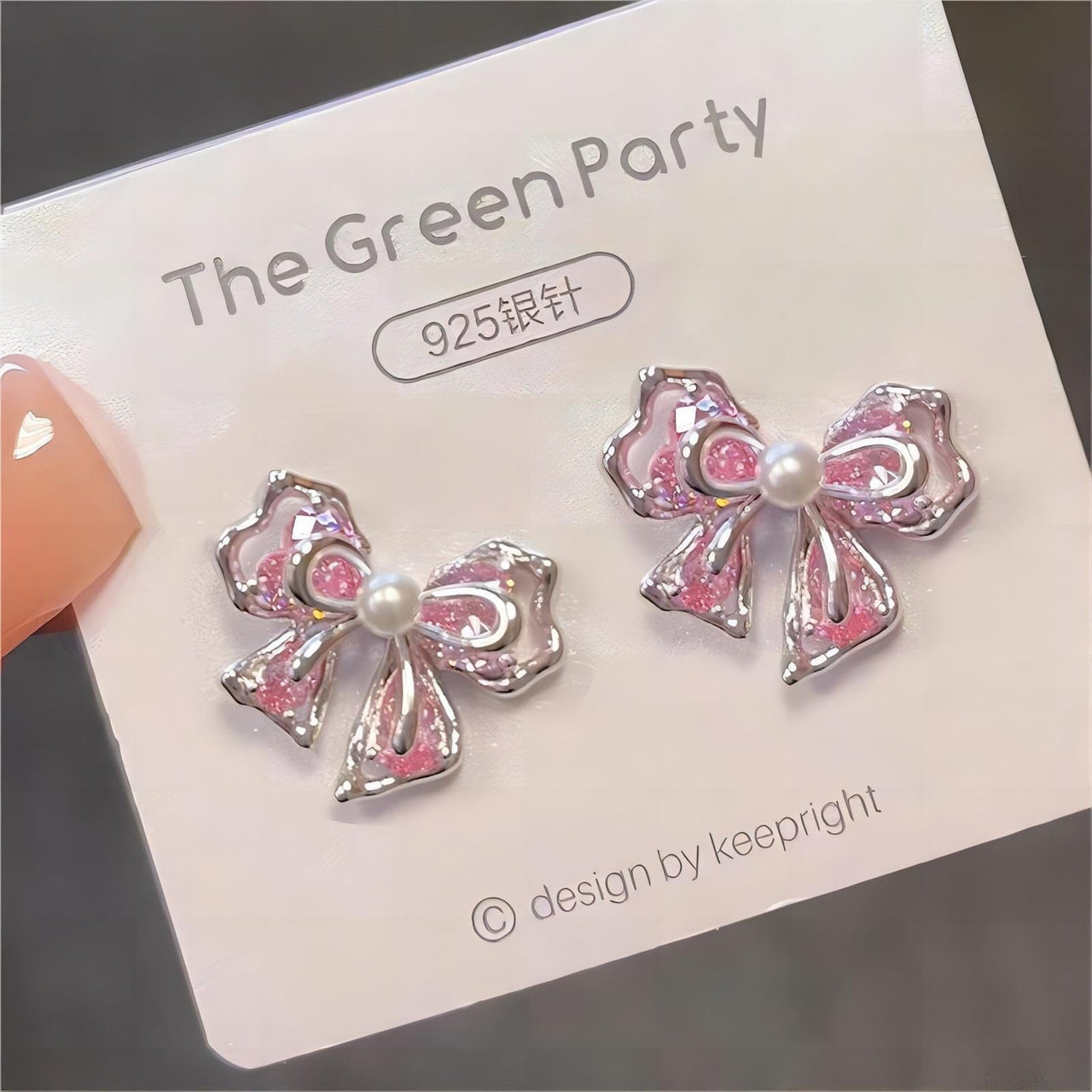 Dainty Pink Crystal Bowknot Pearl Earrings - ArtGalleryZen