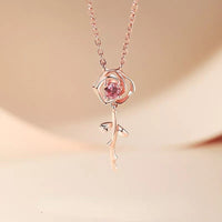Thumbnail for Dainty Pink Crystal English Rose Necklace - ArtGalleryZen
