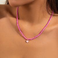 Thumbnail for Dainty Pink Heart Pendant Seed Beaded Necklace - ArtGalleryZen
