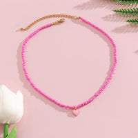 Thumbnail for Dainty Pink Heart Pendant Seed Beaded Necklace - ArtGalleryZen