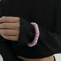 Thumbnail for Dainty Polygon Pearl Resin Bangle Bracelet - ArtGalleryZen