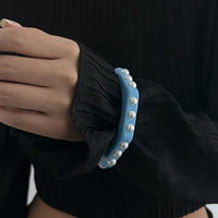 Thumbnail for Dainty Polygon Pearl Resin Bangle Bracelet - ArtGalleryZen