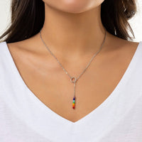 Thumbnail for Dainty Rainbow Beaded Crystal Y Necklace - ArtGalleryZen