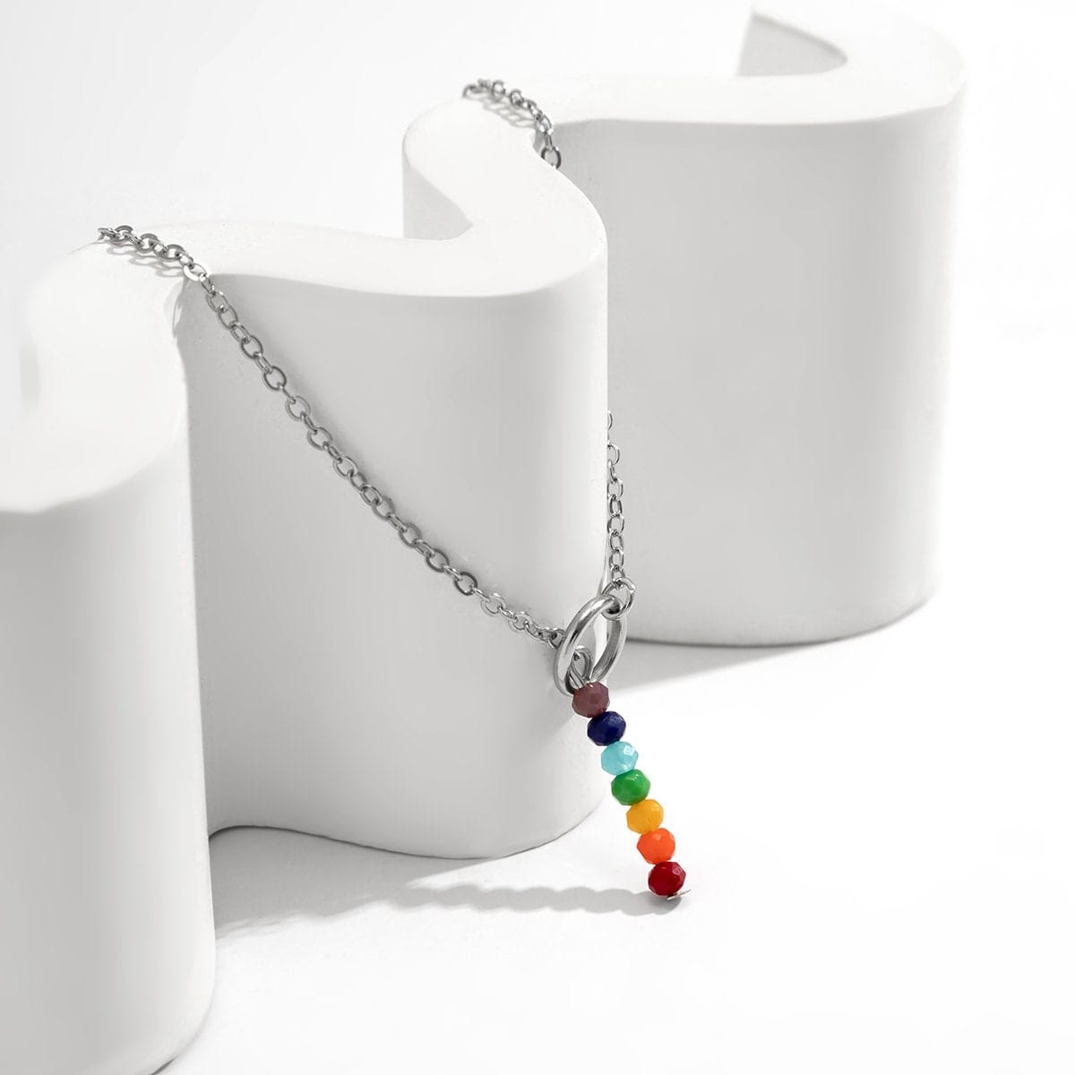 Dainty Rainbow Beaded Crystal Y Necklace - ArtGalleryZen