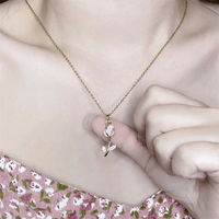 Thumbnail for Dainty Rhinestone Inlaid Crystal Tulip Pendant Necklace - ArtGalleryZen