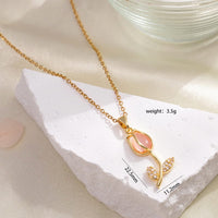 Thumbnail for Dainty Rhinestone Inlaid Crystal Tulip Pendant Necklace - ArtGalleryZen