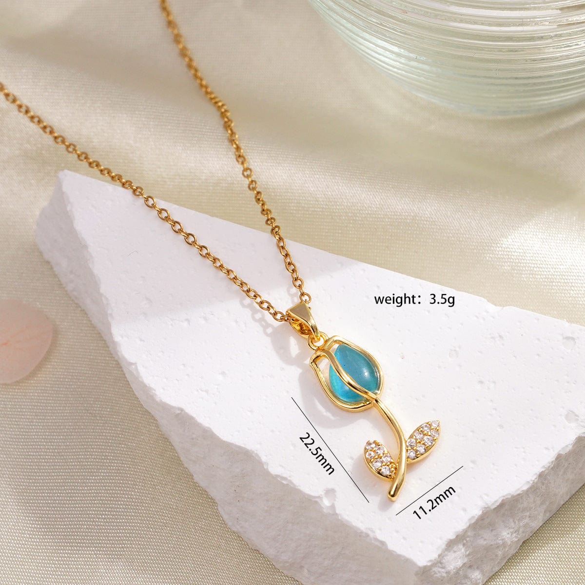 Dainty Rhinestone Inlaid Crystal Tulip Pendant Necklace - ArtGalleryZen