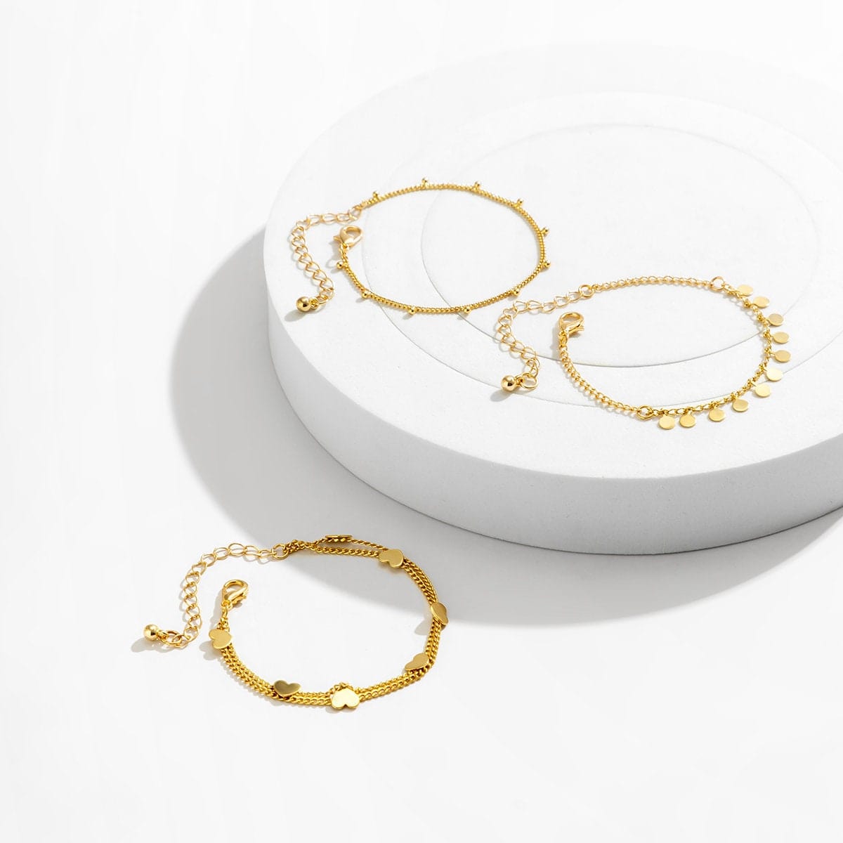 Dainty Sequin Heart Charm Stackable Bracelet Set - ArtGalleryZen