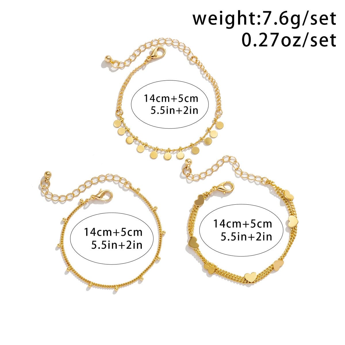 Dainty Sequin Heart Charm Stackable Bracelet Set - ArtGalleryZen