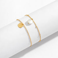 Thumbnail for Dainty Sequin Pearl Charm Cable Saturn Chain Stackable Anklet Set - ArtGalleryZen