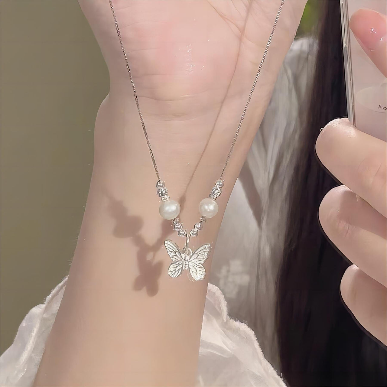 Dainty Silver Butterfly Necklace - ArtGalleryZen