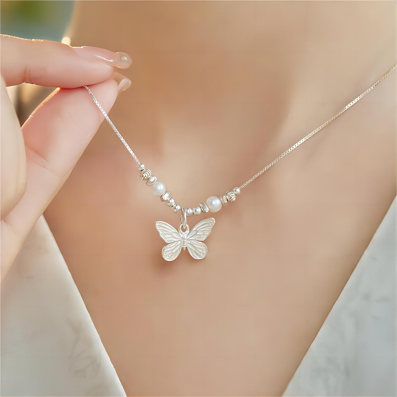 Dainty Silver Filled Butterfly Necklace - ArtGalleryZen