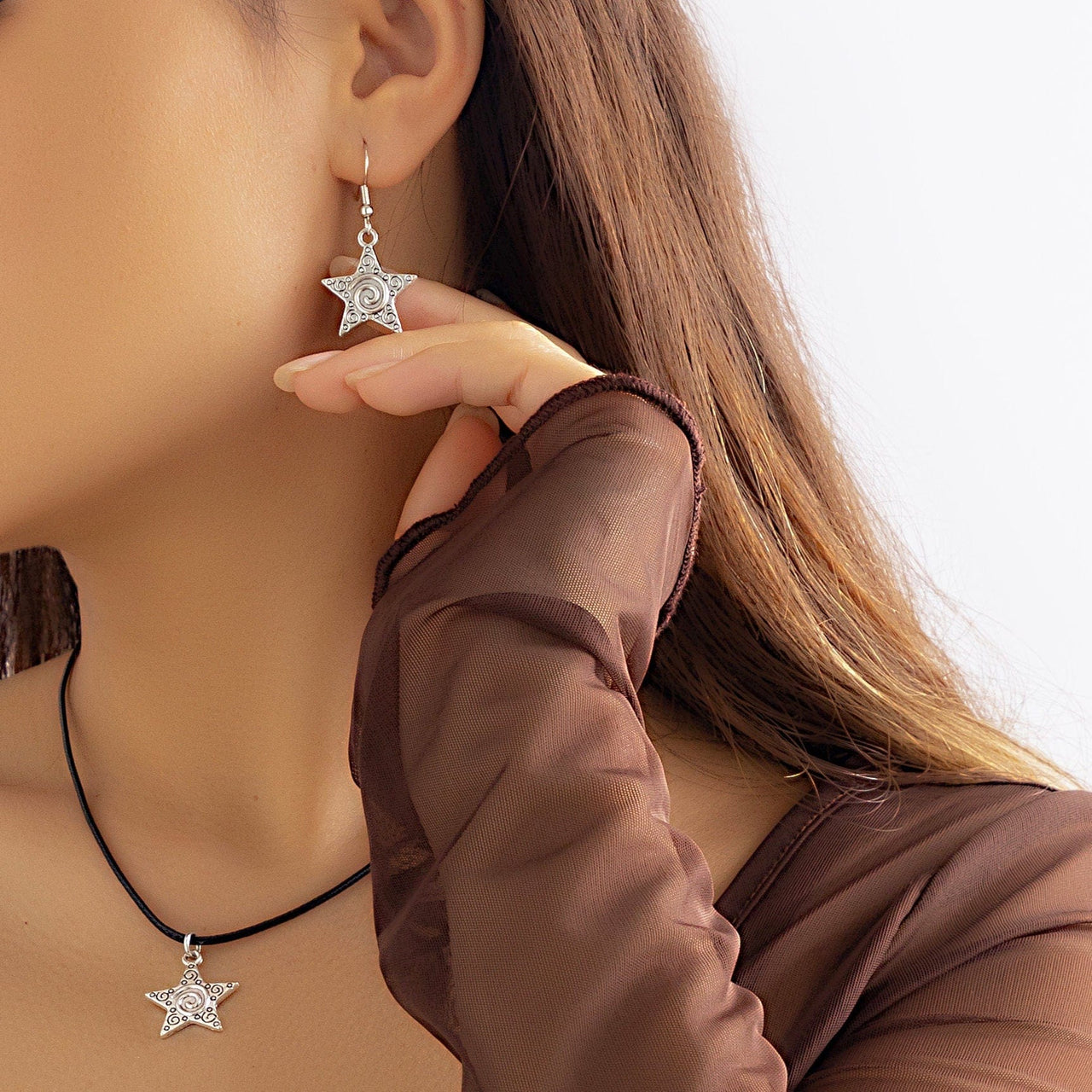 Dainty Star Necklace Earrings Set - ArtGalleryZen