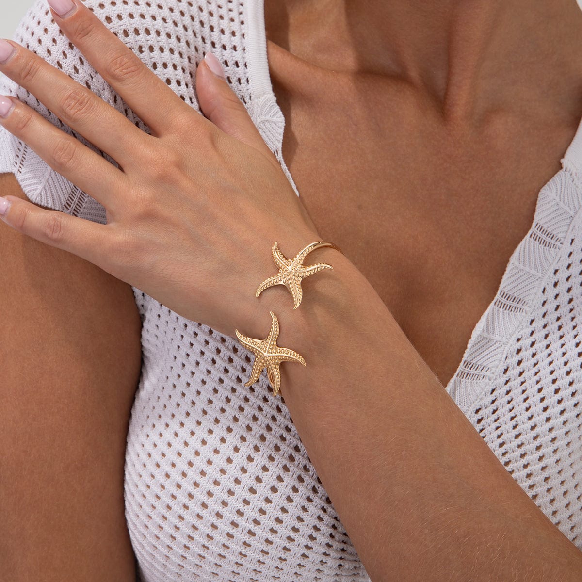 Dainty Starfish Open Bangle Bracelet - ArtGalleryZen