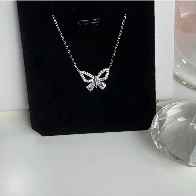Dainty Sterling Silver Zirconia Butterfly Necklace - ArtGalleryZen