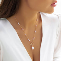 Thumbnail for Dainty Toggle Clasp Pearl Chain Choker Necklace - ArtGalleryZen