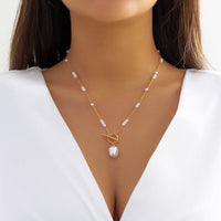 Thumbnail for Dainty Toggle Clasp Pearl Chain Choker Necklace - ArtGalleryZen