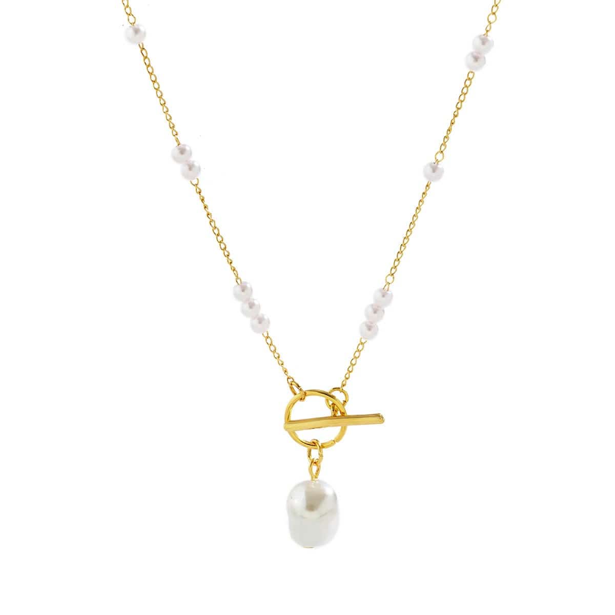 Dainty Toggle Clasp Pearl Chain Choker Necklace - ArtGalleryZen