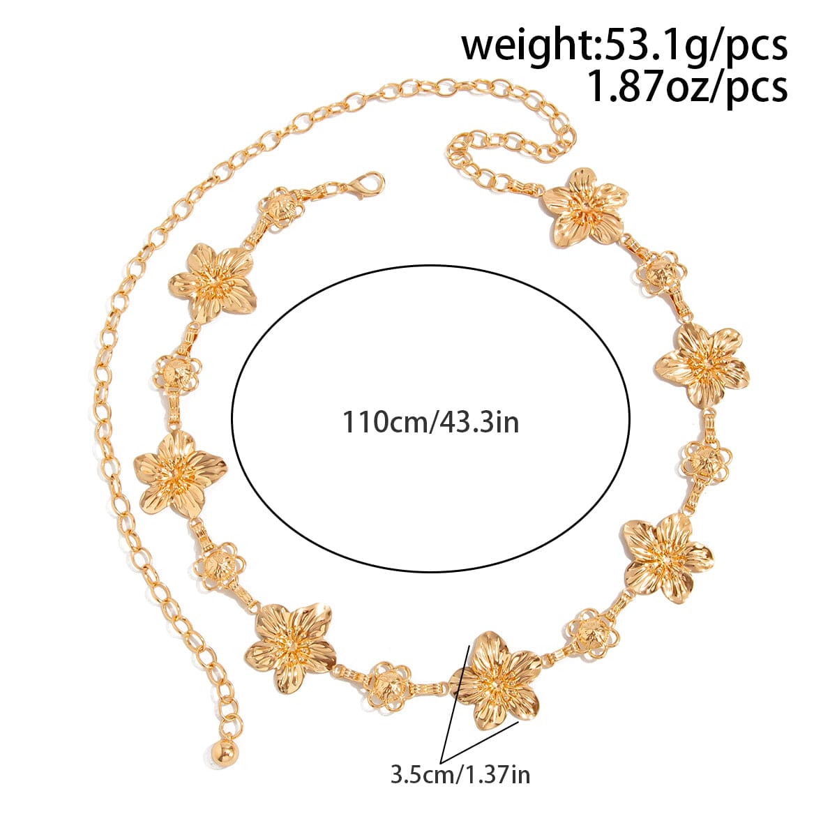 Delicate Gold Tone Flower Waist Chain - ArtGalleryZen