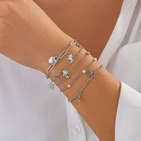 Thumbnail for Delicate Layered Heart Butterfly Star Tassel Pearl Cable Chain Bracelet Set - ArtGalleryZen