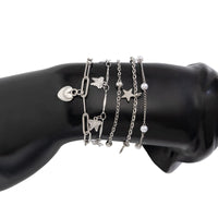 Thumbnail for Delicate Layered Heart Butterfly Star Tassel Pearl Cable Chain Bracelet Set - ArtGalleryZen