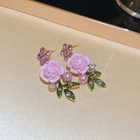 Thumbnail for Delicate Pearl Rhinestone Inlaid Enamel Camellia Flower Necklace Bracelet Earrings - ArtGalleryZen