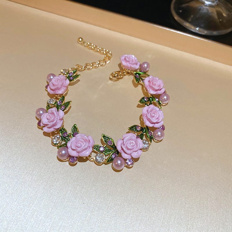 Delicate Pearl Rhinestone Inlaid Enamel Camellia Flower Necklace Bracelet Earrings - ArtGalleryZen