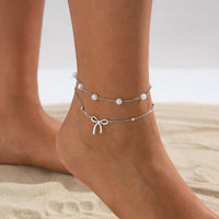 Thumbnail for Elegant 2pcs Bowknot Charm Pearl Chain Anklet Set - ArtGalleryZen