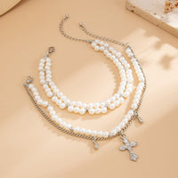 Thumbnail for Elegant 2pcs Cross Charm Pearl Chain Anklet Set - ArtGalleryZen