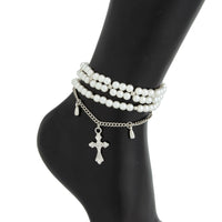 Thumbnail for Elegant 2pcs Cross Charm Pearl Chain Anklet Set - ArtGalleryZen