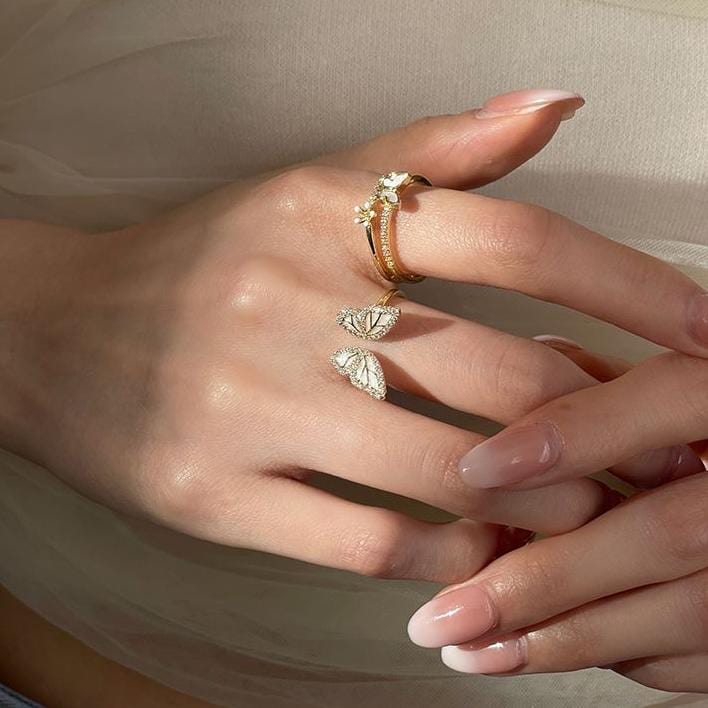 Elegant 2pcs CZ Inlaid Enamel Butterfly Flower Open Ring Set - ArtGalleryZen