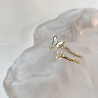 Thumbnail for Elegant 2pcs CZ Inlaid Enamel Butterfly Flower Open Ring Set - ArtGalleryZen