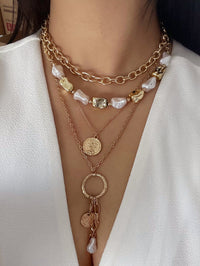 Thumbnail for Elegant 4pcs Irregular Pearl Round Disk Tassel Cable Chain Necklace Set - ArtGalleryZen