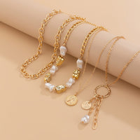 Thumbnail for Elegant 4pcs Irregular Pearl Round Disk Tassel Cable Chain Necklace Set - ArtGalleryZen