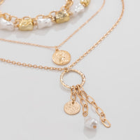 Thumbnail for Elegant 4pcs Irregular Pearl Round Disk Tassel Cable Chain Necklace Set - ArtGalleryZen