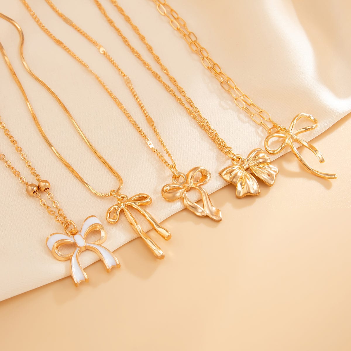 Elegant 5pcs Enamel Bowknot Charm Necklace Set - ArtGalleryZen