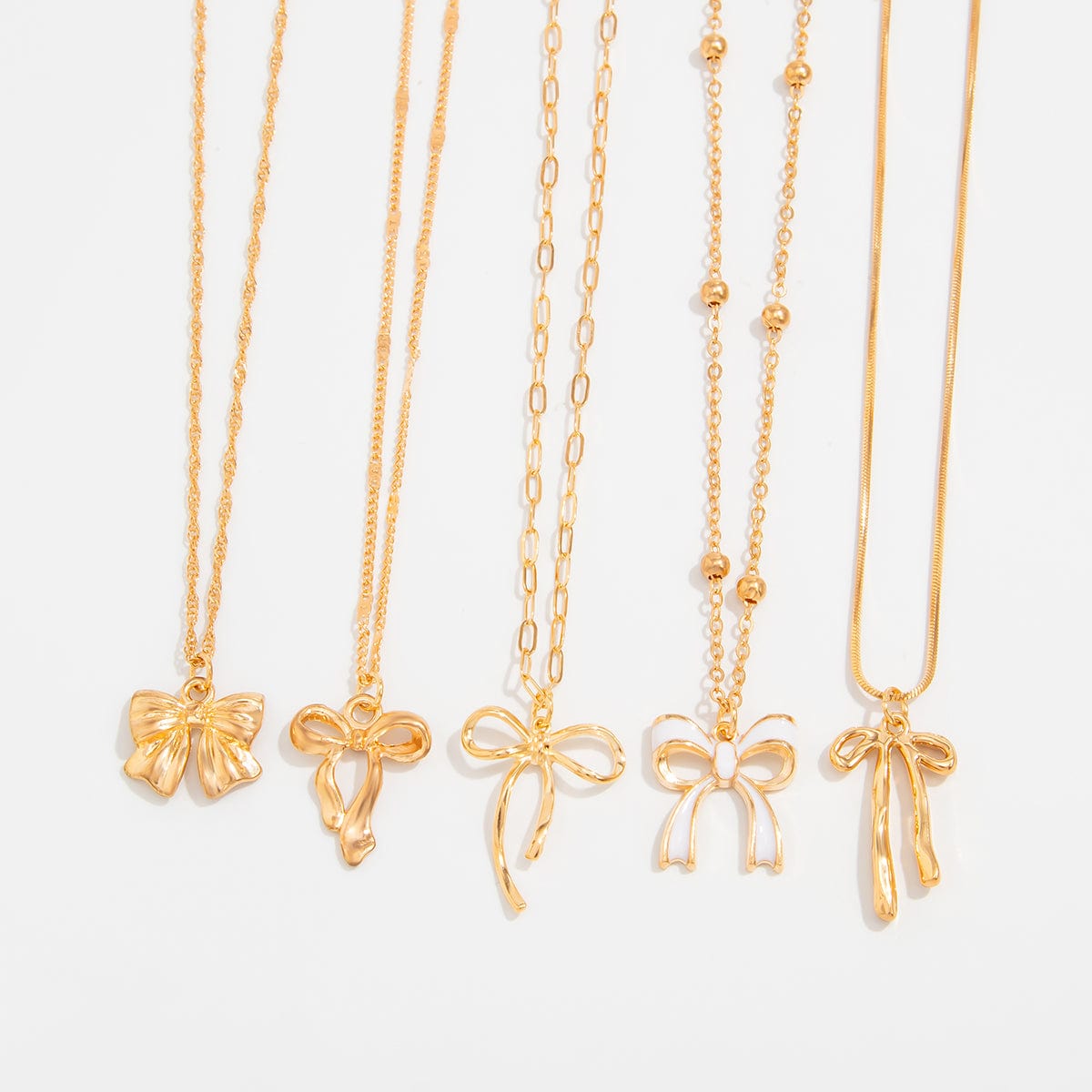 Elegant 5pcs Enamel Bowknot Charm Necklace Set - ArtGalleryZen