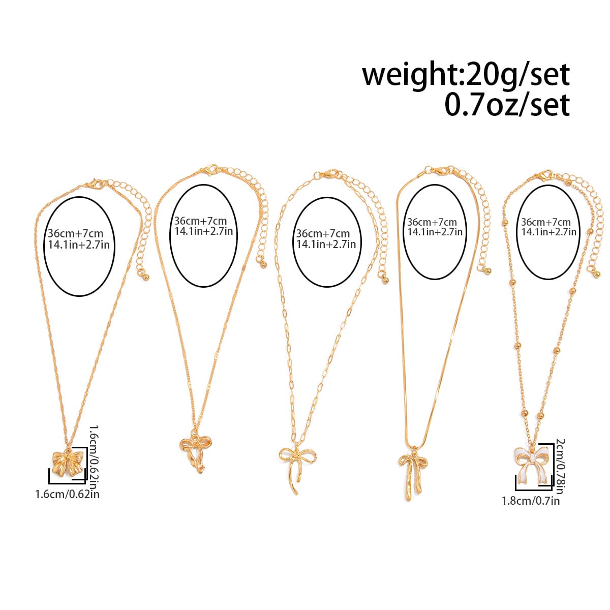 Elegant 5pcs Enamel Bowknot Charm Necklace Set - ArtGalleryZen