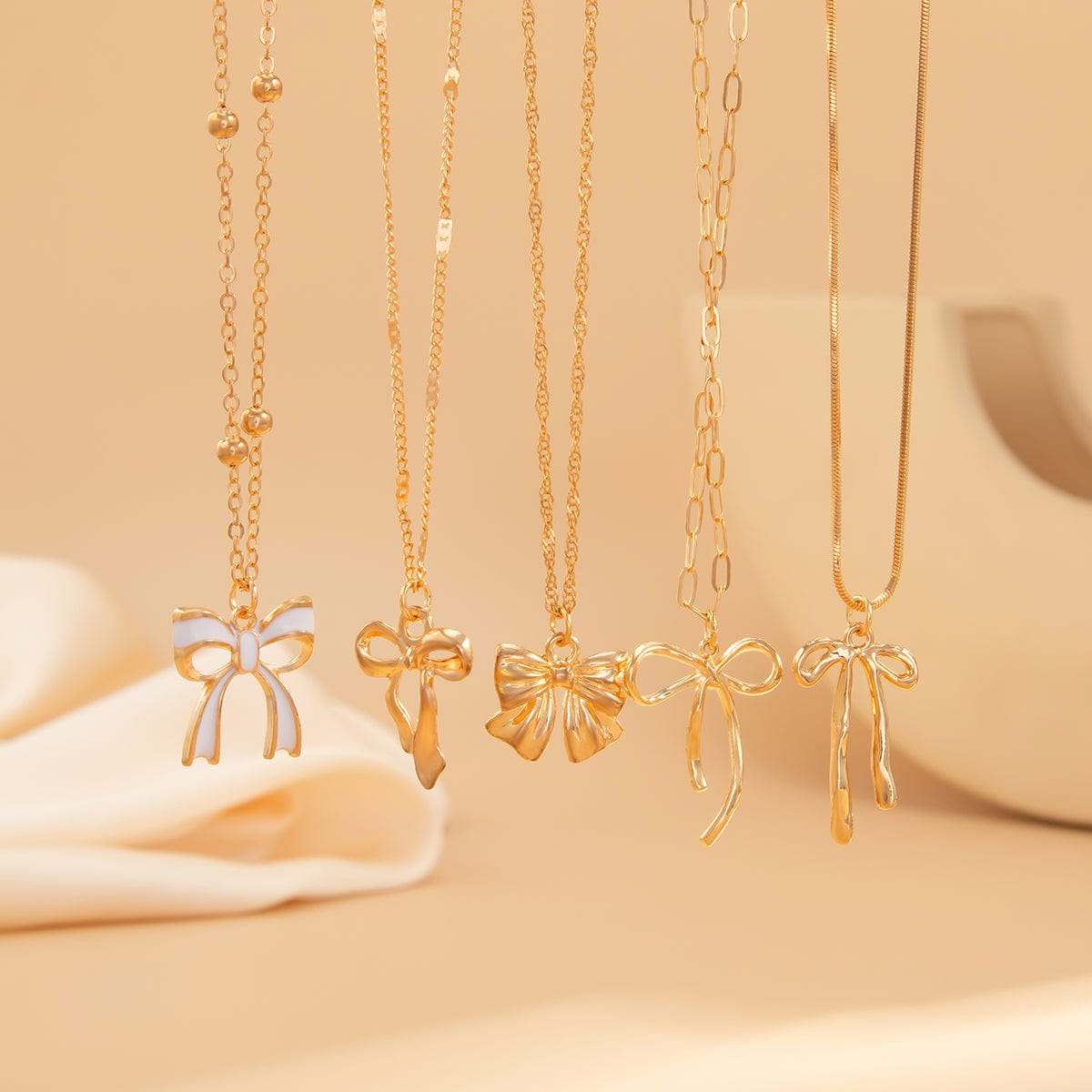 Elegant 5pcs Enamel Bowknot Charm Necklace Set - ArtGalleryZen