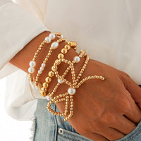 Thumbnail for Elegant 5pcs Gold Plated Bowknot Pearl Chain Bracelet Set - ArtGalleryZen