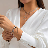 Thumbnail for Elegant Bowknot Pendant Snake Chain Necklace Bracelet Set - ArtGalleryZen