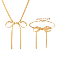 Thumbnail for Elegant Bowknot Pendant Snake Chain Necklace Bracelet Set - ArtGalleryZen