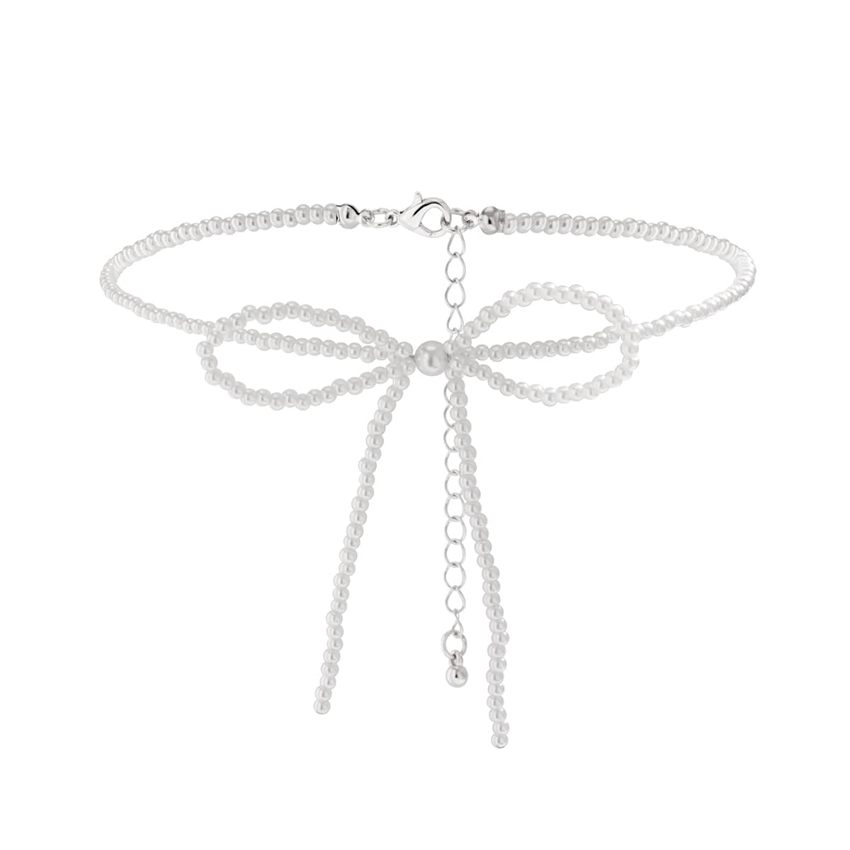 Elegant Bowknot Seed Bead Pearl Chain Choker Necklace - ArtGalleryZen