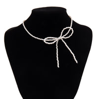 Thumbnail for Elegant Bowknot Seed Bead Pearl Chain Choker Necklace - ArtGalleryZen