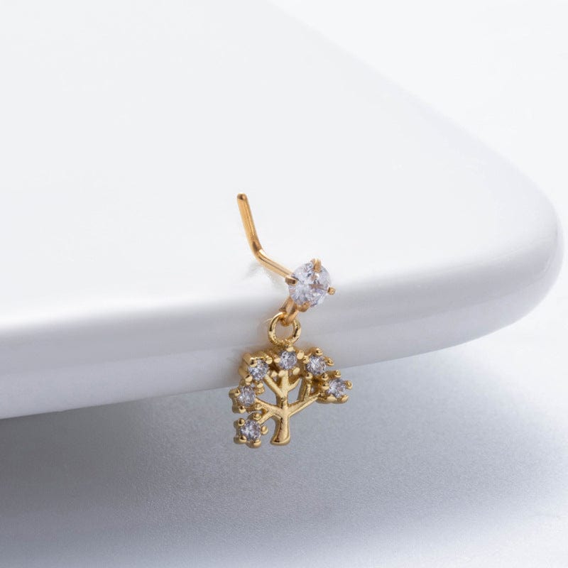 Elegant CZ Inlaid Stainless Steel Heart Snowflake Floral Nose Piercing Nose Stud - ArtGalleryZen