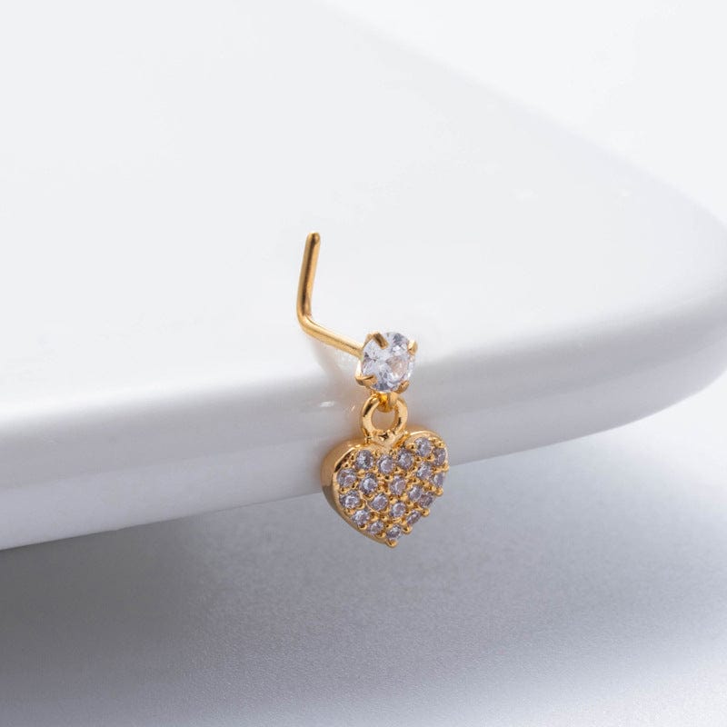 Elegant CZ Inlaid Stainless Steel Heart Snowflake Floral Nose Piercing Nose Stud - ArtGalleryZen